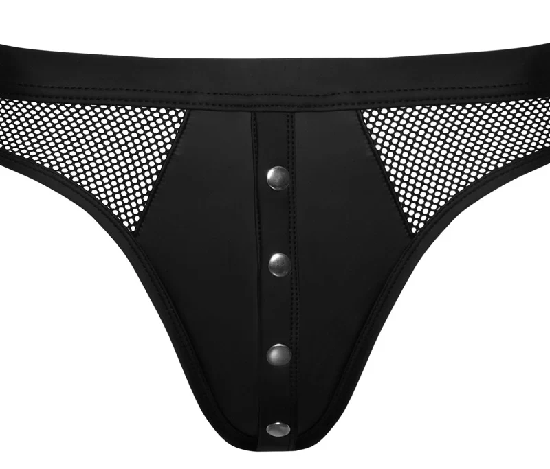 Svenjoyment Men's Thong 2XL Matte & Net Black with Press Studs