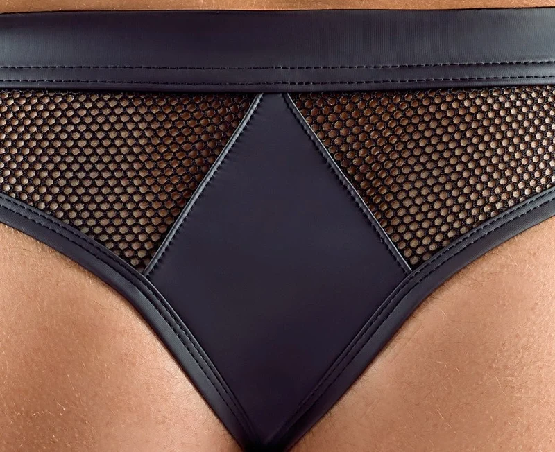 Svenjoyment Men's Thong 2XL Matte & Net Black with Press Studs