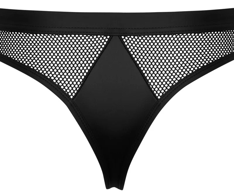 Svenjoyment Men's Thong 2XL Matte & Net Black with Press Studs