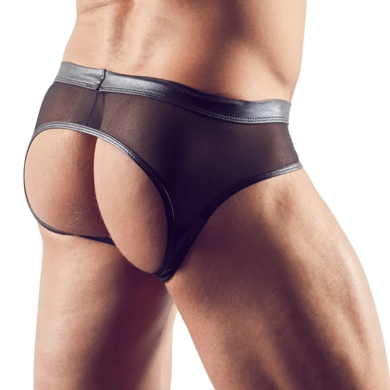 NEK Powernet Men's Open Back Briefs M, Wet Look, Black