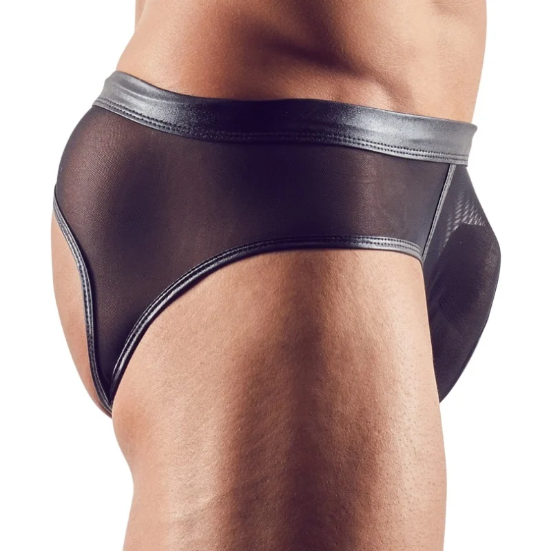 NEK Powernet Men's Open Back Briefs M, Wet Look, Black