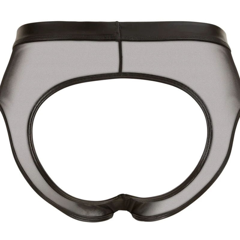 NEK Men's Open-Back Briefs Wet Look Powernet Black L