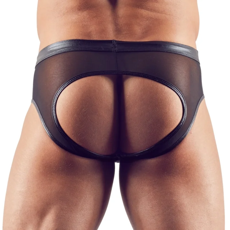 NEK Men's Open-Back Briefs Wet Look Powernet Black L
