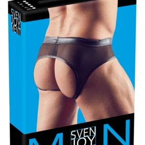 NEK Men's Open-Back Briefs Wet Look Powernet Black L