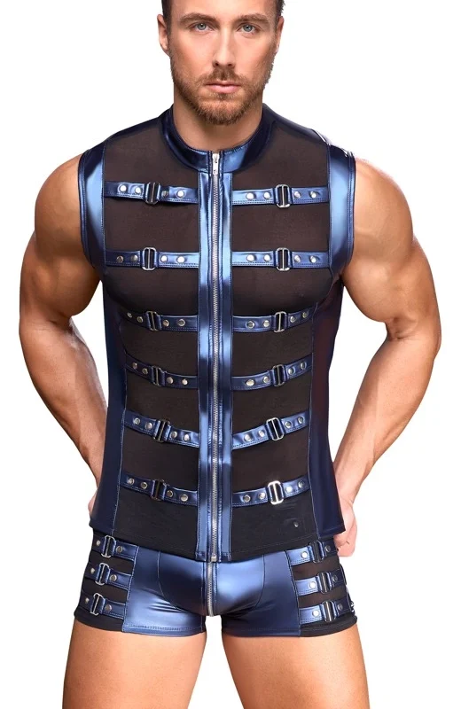 NEK Metallic Blue Pants XL with Zipper and Studded Side Straps