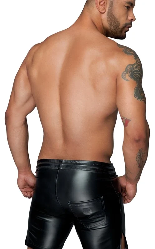 Noir Missbehaved Powerwetlook Shorts XL - Black, Stretch, Drawstring, Pockets