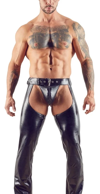 Cottelli Collection Men Imitation Leather Chaps XL Black Zip Detail