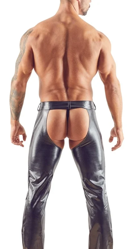 Cottelli Collection Men Imitation Leather Chaps XL Black Zip Detail
