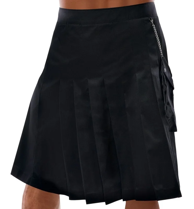 Svenjoyment Men's Black Kilt with Detachable Pocket, Size S