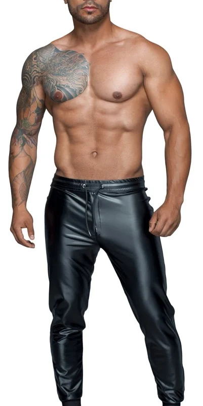 Noir Men Powerwetlook Treggings 2XL - Black, Drawstring Waist