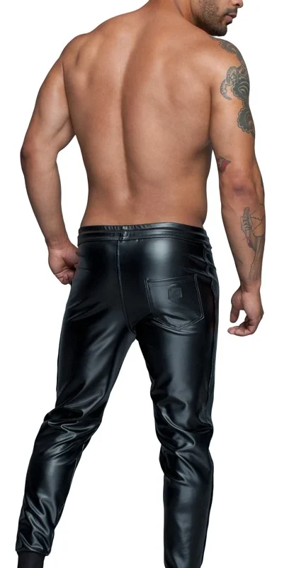 Noir Men Powerwetlook Treggings 2XL - Black, Drawstring Waist