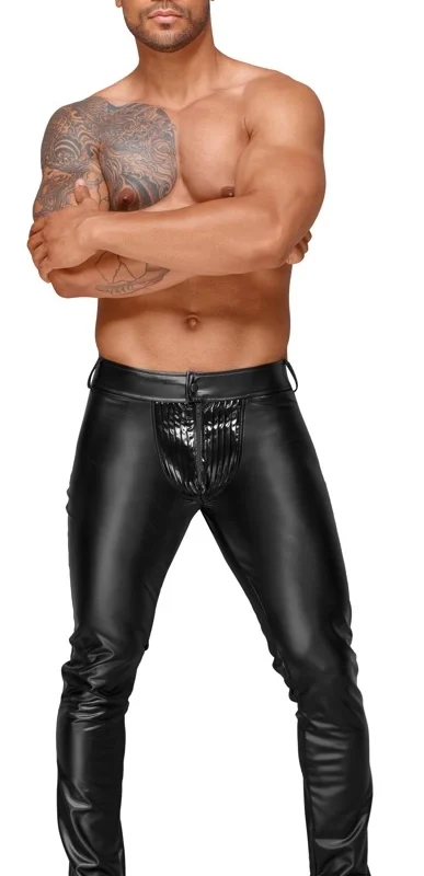 Noir Powerwetlook Men’s Trousers L with Vinyl Accents Black