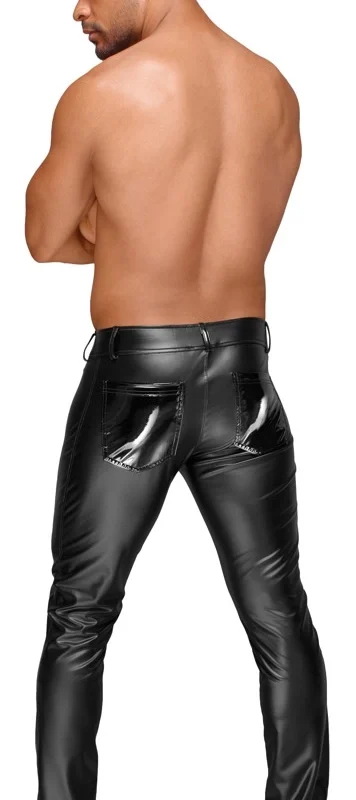 Noir Powerwetlook Men’s Trousers L with Vinyl Accents Black