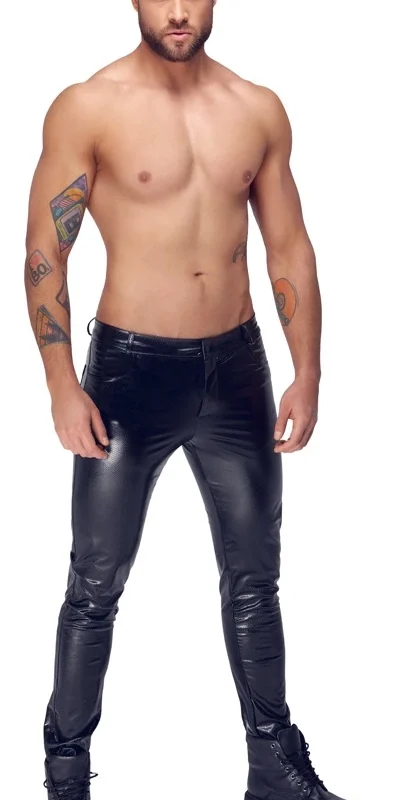Noir Straight-Cut Snakeskin Effect Trousers L Matte Finish