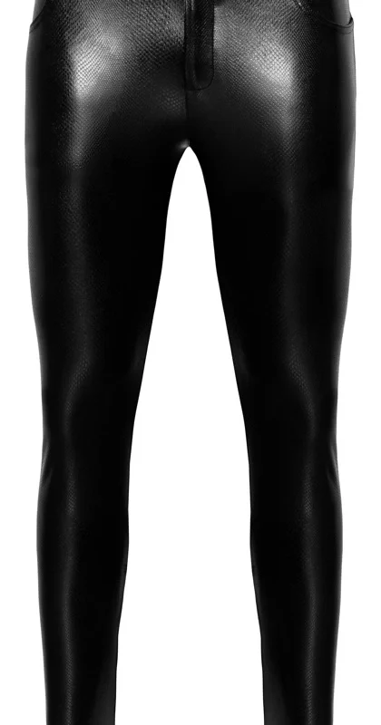 Noir Straight-Cut Snakeskin Effect Trousers L Matte Finish