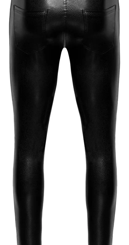 Noir Straight-Cut Snakeskin Effect Trousers L Matte Finish
