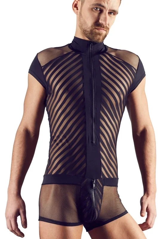 NEK Men’s Playsuit L Net Design with Front Zipper Black