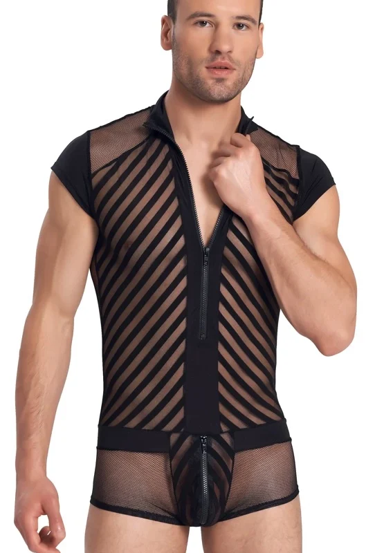 NEK Men’s Playsuit L Net Design with Front Zipper Black