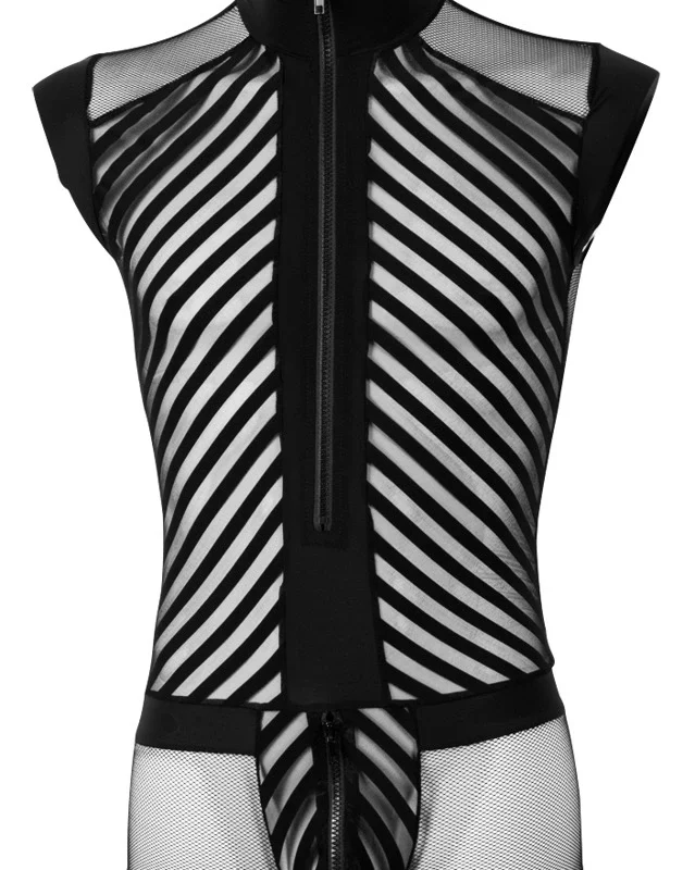 NEK Men’s Playsuit L Net Design with Front Zipper Black