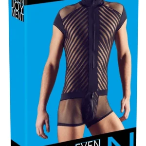 NEK Men’s Playsuit 2XL Black Mesh Stripe Zip Front Bodysuit
