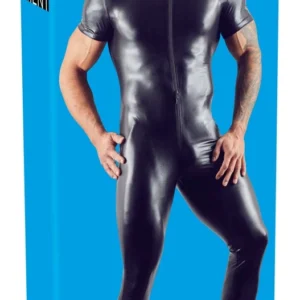 NEK Men's Wet Look Jumpsuit 2XL with 3-Way Front Zipper, Black