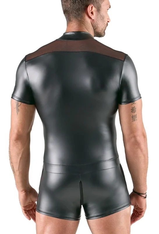 Svenjoyment Black Stretch Playsuit M - Matte & Powernet, 3 krypčių užtrauktukas