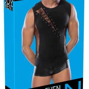 NEK Men's Shirt Black M - Mesh & Opaque Panels, Stretch Fit, Lacing Detail