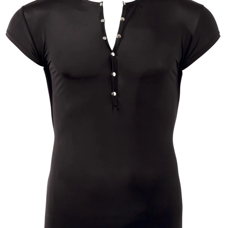 NEK Men's Microfiber Shirt XL Black Short Sleeve Silver Buttons