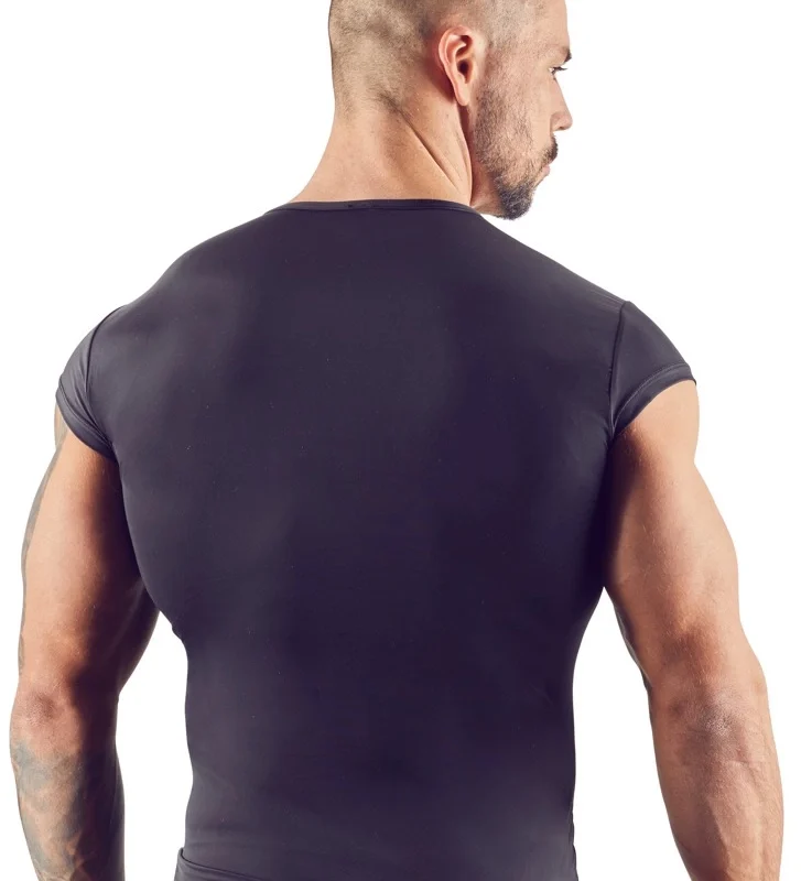 NEK Men's Microfiber Shirt XL Black Short Sleeve Silver Buttons
