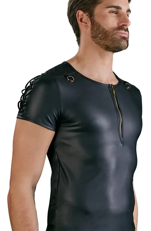 NEK Black Matte Men's Shirt with Lacing and D-Rings, Size M
