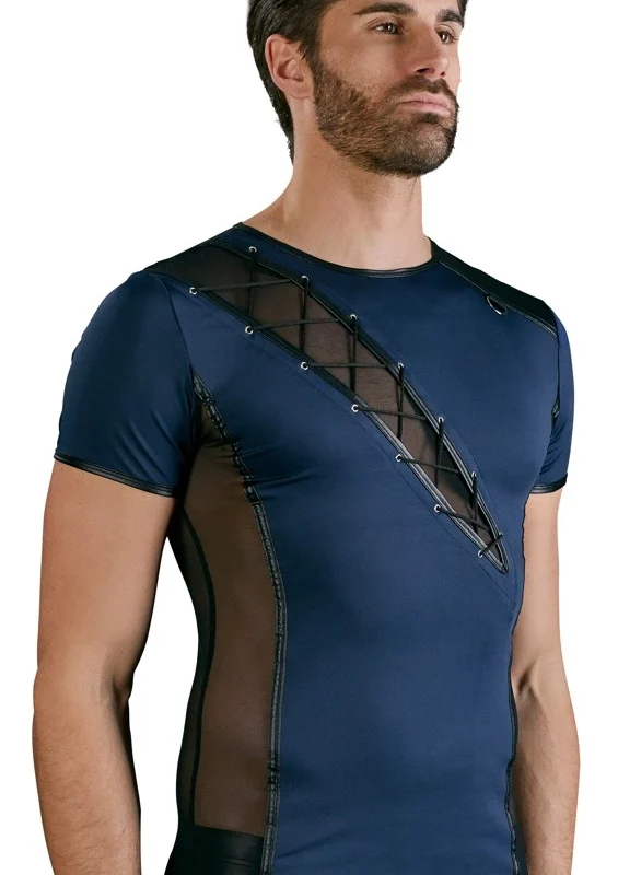 NEK Men's Blue/Black Shirt L - Stretch Microfibre & Powernet Design