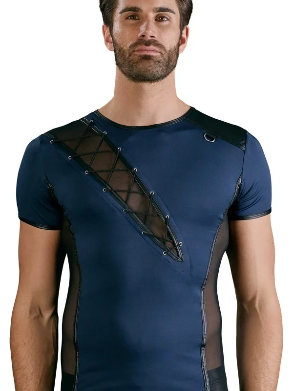 NEK Men's Blue/Black Shirt L - Stretch Microfibre & Powernet Design