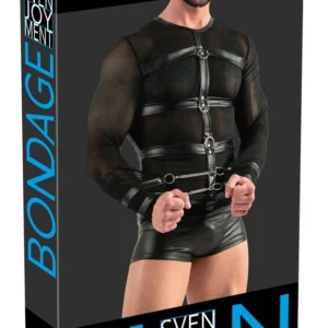 Svenjoyment Bondage Long Sleeve Powernet Shirt with Harness, M, Black