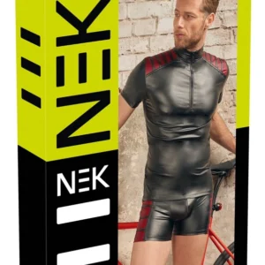 NEK Men's Shirt Black/Red Matte Look Stand-Up Collar Size L