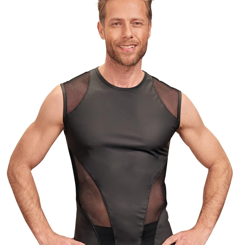 NEK Men's Sleeveless Shirt Black Matte with Mesh Inserts Size S