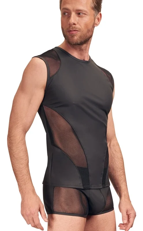 NEK Men's Sleeveless Shirt Black Matte with Mesh Inserts Size S