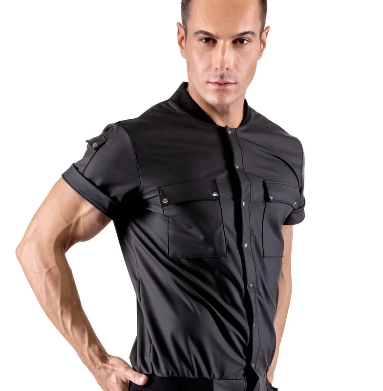 Svenjoyment Shirt Blouson M Black Matte with Press Stud Pockets
