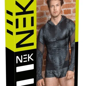NEK Men’s Long Sleeve Hooded Shirt Snake Pattern S Black