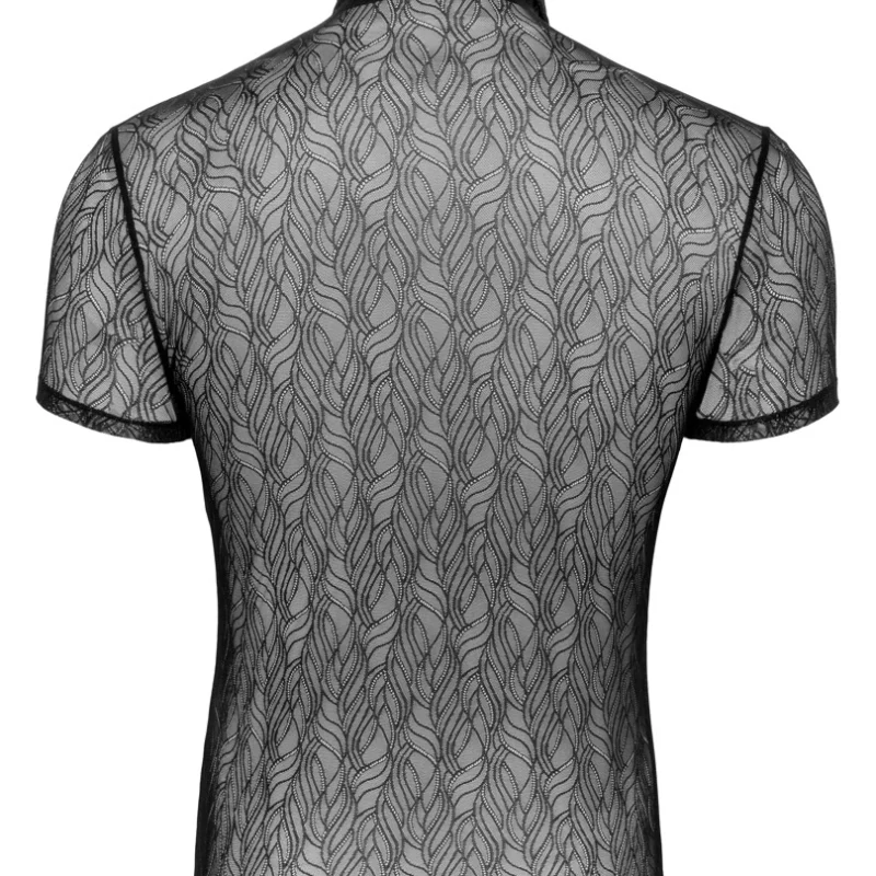 Svenjoyment Lace Shirt L Black - Soft Transparent Stretch, Button Front