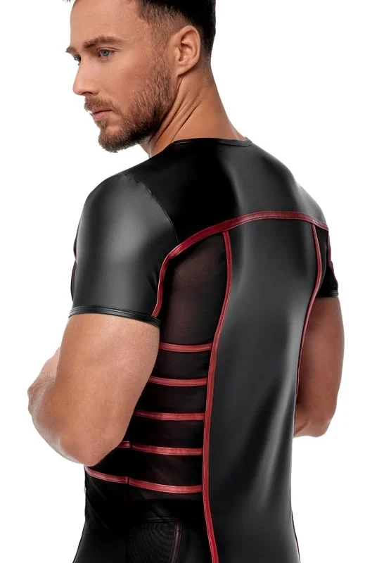 NEK Men's Short-Sleeve Shirt Black/Red Mesh Contrast Size L