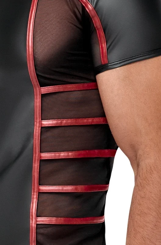 NEK Men's Short-Sleeve Shirt Black/Red Mesh Contrast Size L
