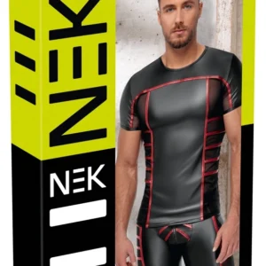 NEK Men's Short-Sleeve Shirt Black/Red Mesh Contrast Size L