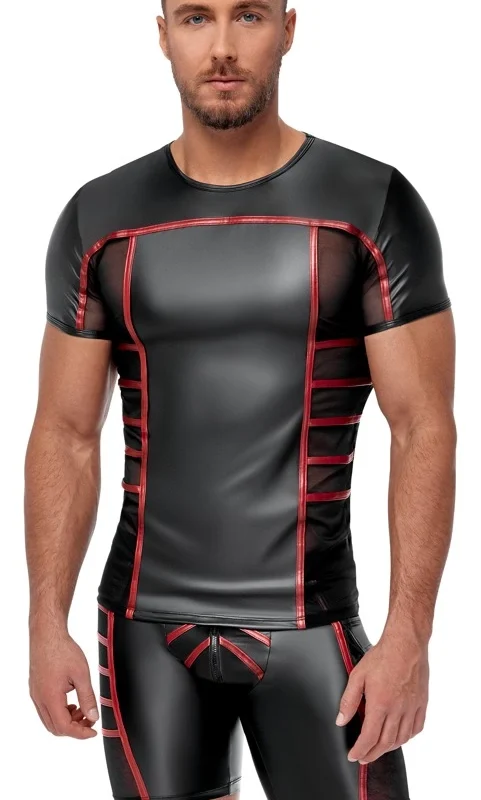 NEK Men's Short-Sleeve Shirt Black/Red Mesh Contrast Size L