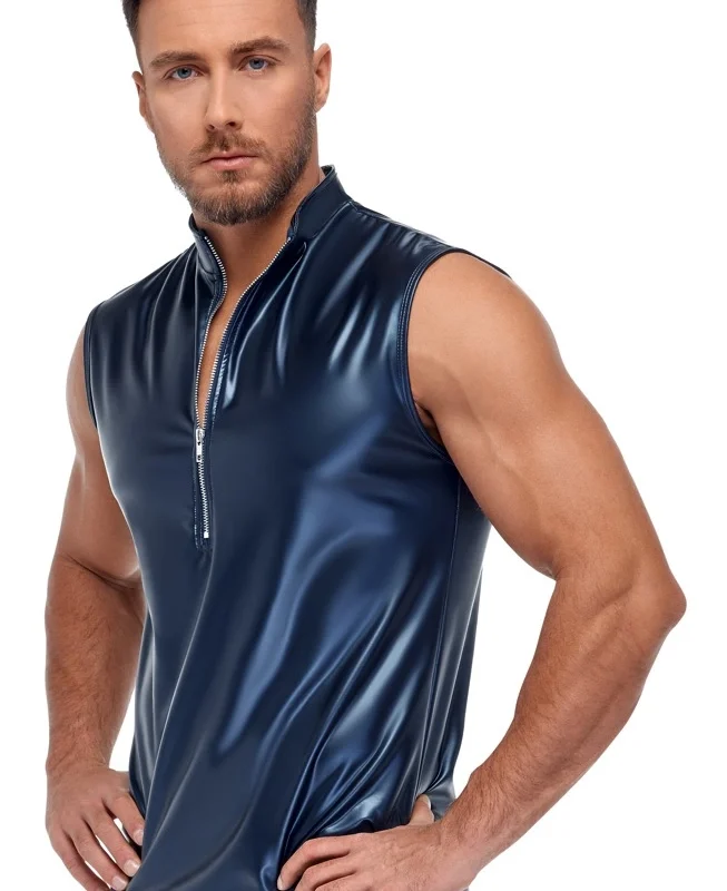 NEK Men's Shirt Blue S Metallic Matte Sleeveless Comfort Fit