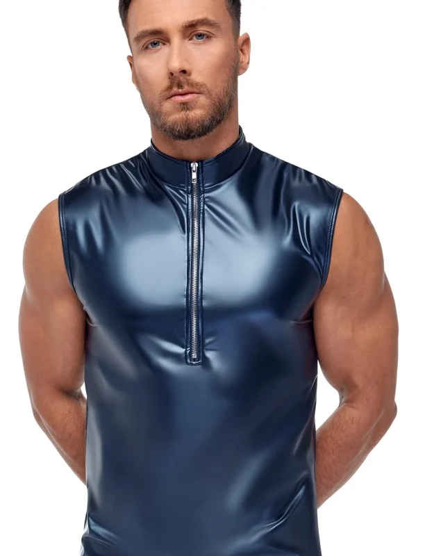 NEK Men's Shirt Blue S Metallic Matte Sleeveless Comfort Fit