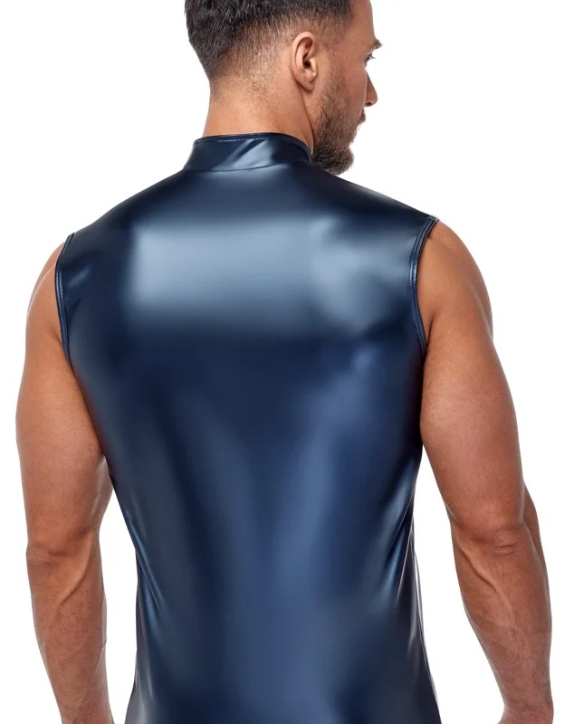 NEK Men's Sleeveless Shirt Blue Metallic Matte M Comfort Fit