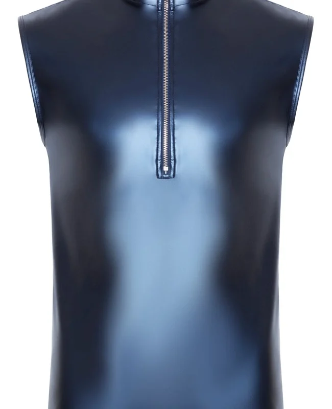 NEK Men's Sleeveless Shirt Blue Metallic Matte M Comfort Fit