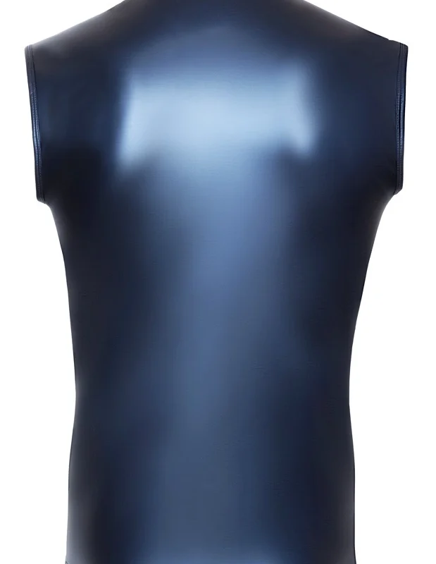 NEK Men's Sleeveless Shirt Blue Metallic Matte M Comfort Fit