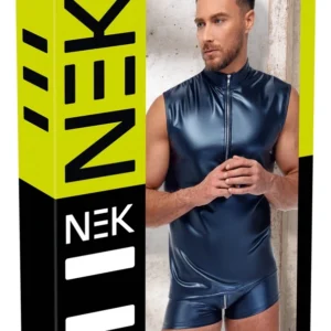 NEK Men's Sleeveless Metallic Matte Blue Shirt L with Front Zip