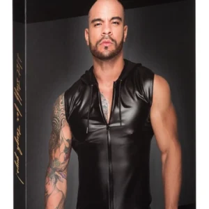 Noir Handmade Hoodie M Black Powerwetlook Sleeveless Top with Hood